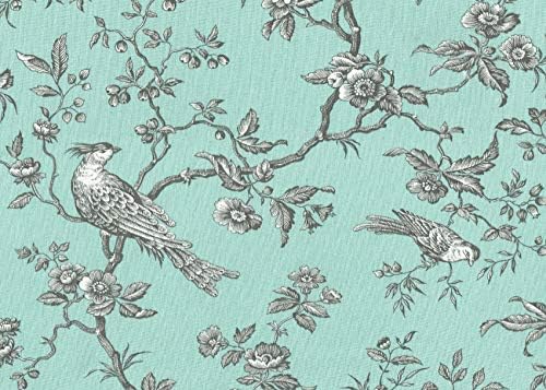 Френски текстил The Regal Birds Плат - Синьо Утиное яйце с антрацитовым и бял на Памучна основа | Дизайн на