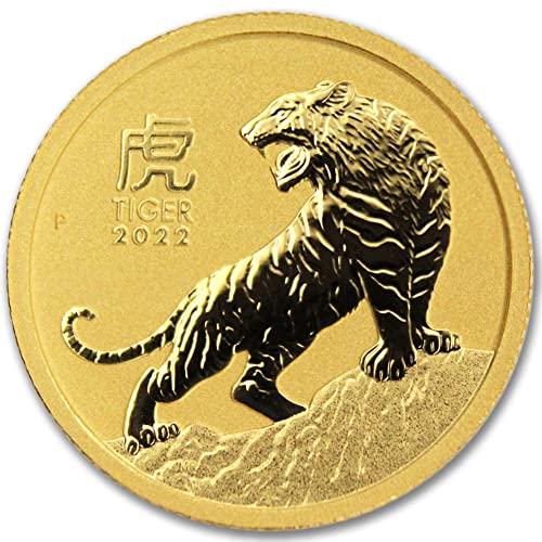 Монета 2022 г. от Австралийския златото Лунен Тигър тегло 1/10 унция, Брилянт, без лечение (в Капсули), със