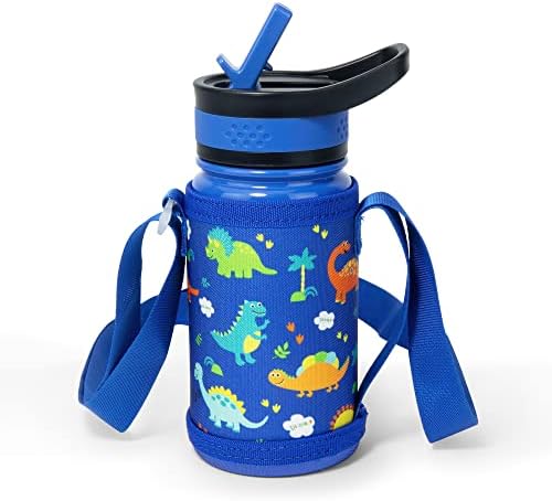 Бебешко шише за вода BUZIO за училище с Двойни Сламени Покрива и чанта за Носене на ръка, за многократна употреба