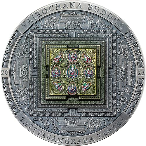 2022 DE Археология Символика PowerCoin Вайрочана Буда Мандала е с Цветна Сребърна Монета с тегло 3 Грама 2000