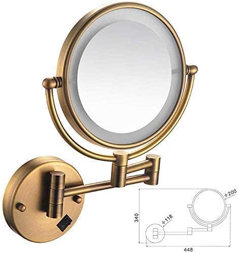ZAAHH Стенно Огледало, Заряжаемое чрез USB Огледало За Грим с 1x/3-кратно Увеличение, От Златен Месинг, 8-Инчов