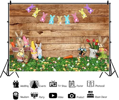 Великден Фон 10x8 фута Детски Фон за декор Великден партита Селски Дървени Снимки Сладък Заек Пролетни Празници