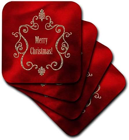 3dRose CST_167306_2 Елегантна златна дограма за бижута с изображение на Весела Коледа на Червени меки опори, Комплект от 8