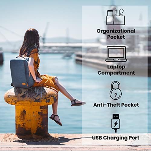 Nordace Siena Smart Backpack с USB зареждане - 15.6-инчов раница за лаптоп, 19-литров раница за всеки ден за пътуване, или за работа (сив)