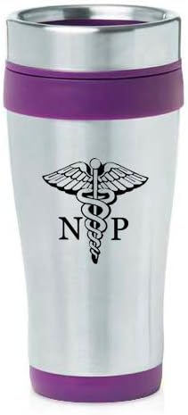 Пътна Чаша с изолация от неръждаема Стомана, 16 унции NP медицинска сестра Practicer Caduceus (Светло розово)