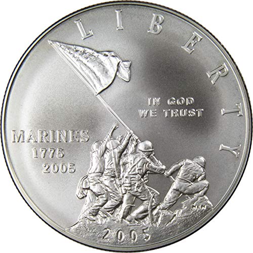 Възпоменателна монета на морската пехота на 2005 P 90% Сребърен долар BU, Без да се прибягва в размер на 1 долар