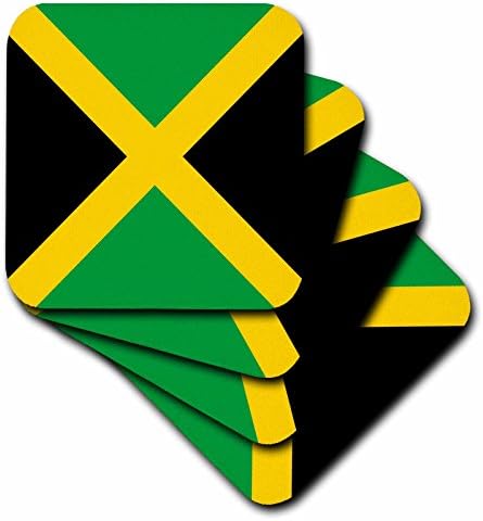 3dRose cst_158342_1 Квадратен флаг на Ямайка-Карибски Ямайски Зелено-черен с Жълто Златен Кръст-Меки подложки за кръста, комплект от 4