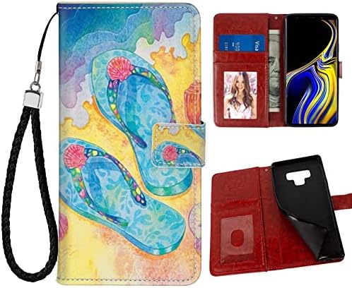 Чанта-портфейл за Samsung Galaxy Note 9, джапанки, ежедневни обувки с поставка за гледане, слот за карта, магнитна