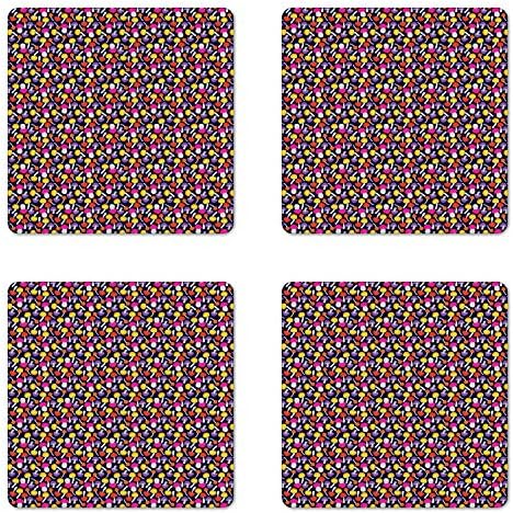 Набор на каботажните за гъби Ambesonne от 4 парчета, Абстрактен Забавен Модел с участието на Цветни Гмурци,