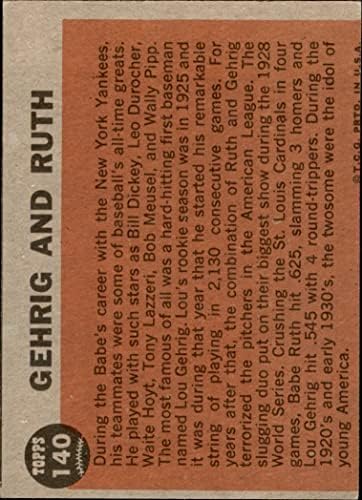 1962 Topps 140 NRM Бейб Рут / Лу Гериг Ню Йорк Янкис (Бейзболна картичка) (нормален цвят) ДОБРИ Янкис