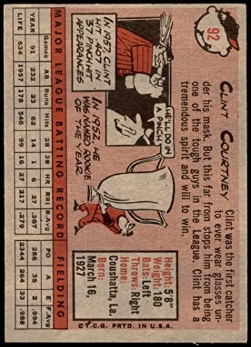 1958 Topps 92 WN Клинт Кортни Вашингтон Сенатърс (Бейзболна картичка) (Име бели букви) VG/БИВШИ сенатори