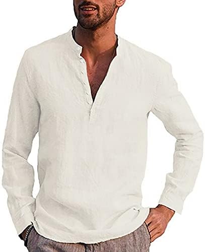 Мъжки ризи BEIBEIA с V-образно деколте и копчета, Лятна мъжка тениска Henley с отложным яка и дълъг ръкав, Обикновена
