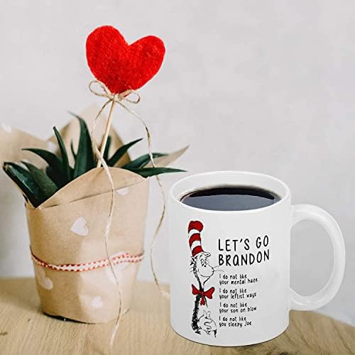 SIYON Lets Go Брендън, Котката в Шапката Забавно Червена Шапка Коз Кафеена Чаша 11 Унция Чаша за Пиене
