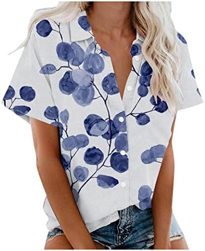XIAXOGOOL Дамски Блузи в стил Бохо, Риза с Копчета, Блузи С Къс ръкав и Цветна Принтом, Артистична Тениска С