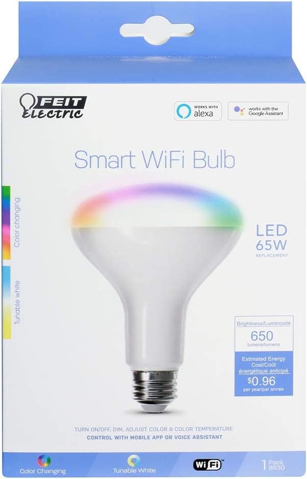 Електрическа умна прожекторная лампа Feit BR30, 2.4 Ghz, Wi-Fi, като цвят и регулируема яркост, без главините,