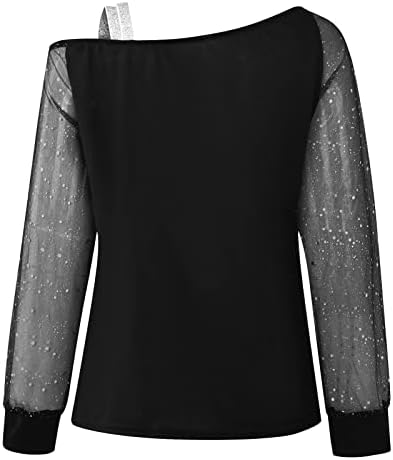 Дамски Блузи NOKMOPO, Дамски Модни Пуловери-туника с диагонал деколте и дълъг ръкав в една линия, Блузи-ризи