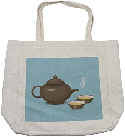 Пазарска чанта за чай Ambesonne, Чайник с Чаши, Тематичен Дизайн за сутрешния Чай, Дългогодишна Множество чанта