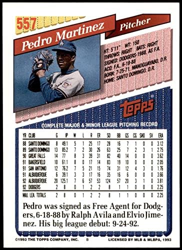 1993 Topps # 557 Педро Мартинес Лос Анджелис Доджърс (Бейзбол карта) NM/MT Dodgers