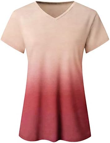 Harpily Дамски Блузи Елегантни Ежедневни 2023 С Къс Ръкав, Тениска с V-образно деколте, Цветен Камуфлаж, Лятна