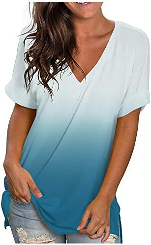 Harpily Дамски Блузи Елегантни Ежедневни 2023 С Къс Ръкав, Тениска с V-образно деколте, Цветен Камуфлаж, Лятна