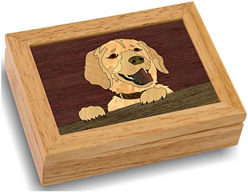 Кутия за кучета MarqArt Wood Арт - Ръчна изработка в САЩ - Несравнимо качество - Уникална, две еднакви няма - Оригинално произведение на изкуството от дърво (# 4146 Happy Dog 4x5x1,5)
