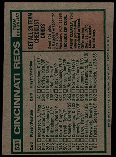 1975 Списък от команди Topps 531 Maya Спарки Андерсън Синсинати Редс (Бейзболна картичка) ТНА/БИВШ Редс