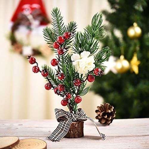 Настолна Коледно Дърво Keepfit, Изкуствени Мини коледно дърво за Декорация на Коледното Бор с Червени Плодове,