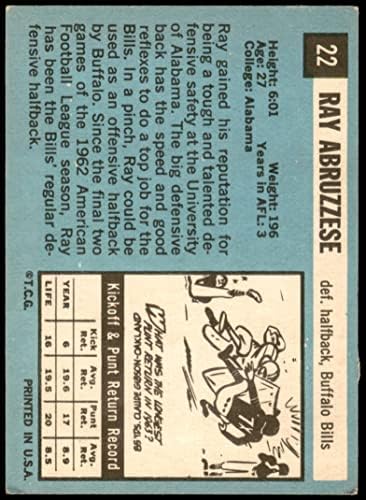 1964 Topps 22 Рей Абруццезе Бъфало Биллс (Футболна карта) VG Биллс, Алабама