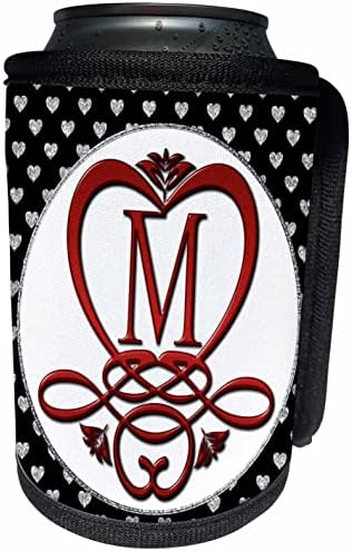 Опаковки за бутилки - охладител с монограм 3dRose Initial M Red Heart Maia - Can (cc_354742_1)