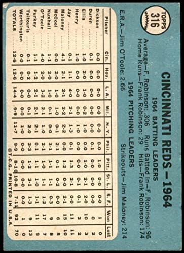 1965 Topps 316 Maya Отборът на Синсинати Редс (Бейзболна картичка) VG/БИВШИ Червени