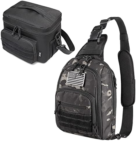 Тактическа чанта-прашка DBTAC за скрито носене (черен камуфлаж) + Тактически чанта за обяд (черно), Издръжлив