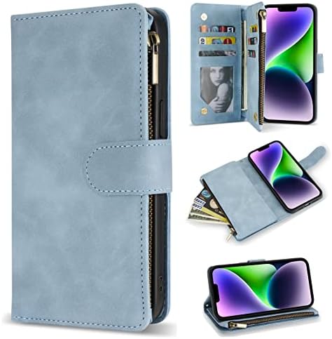ZZXX Чанта-портфейл за iPhone 14 Plus с [RFID заключване] Отделение за карти Премиум-клас От Мека изкуствена