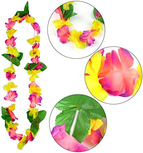 Cooraby 16 Бр. Хавайски Венец, Съраунд Коприна Банер с цветя, 8 Гривни, 4 Превръзка на Главата и 4 Колиета за