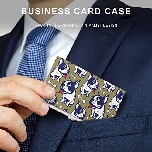 Държач за бизнес-лична карта с френски булдог в карикатура стил, калъф-селма, професионален метален джоб-органайзер