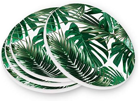 YYZZH Тропически Листа Палмови Листа Джунглата Монстера С Цветен модел На Бели Опори за напитки Комплект от