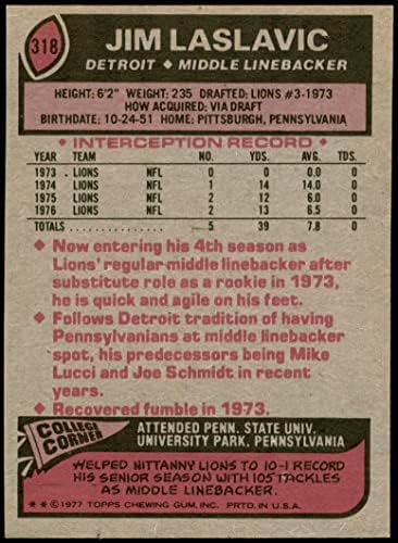 1977 Топпс 318 Джим Лаславич Детройт Лайънс (Футболна карта) в Ню Йорк Лайънс Пен Св.
