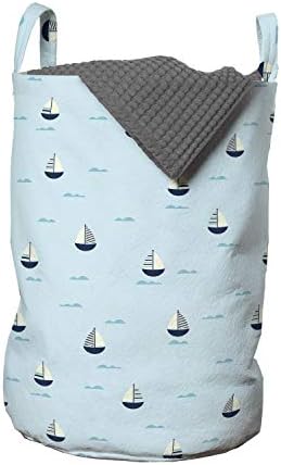 Чанта за дрехи Ambesonne в морски стил, Карикатура Кораби в океана, Плаващ от морските вълни, Кошница за дрехи