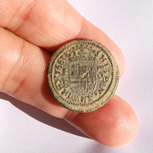 1663 B Филип IV 16 Мараведи Испански Колониален замък и Лъв Карибската Пиратски епоха Монети 315 Продавачът