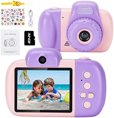 XDR Детски Цифров фотоапарат за момичета, с SD-карта от 32 GB, Двухобъективная Детска камера 1080P За деца от