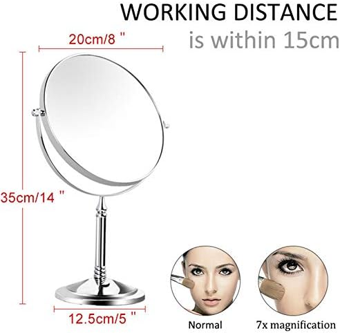 Огледала за грим на вашия плот, 8-инчов Двустранно Увеличително Огледало от Месинг, Настолни Огледала за Бръснене със завъртане на 360 °, Хром, 7X