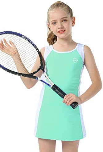 Willit/Рокля за Тенис корт и Игрище за Момичета, Детско Памучно Рокля за Активни Спортове без Ръкави, с Къси