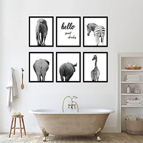 XBYGIMI Забавен Интериор на стените, в банята – Комплект от 6 красиви рисунки на животни за баня – Снимки в