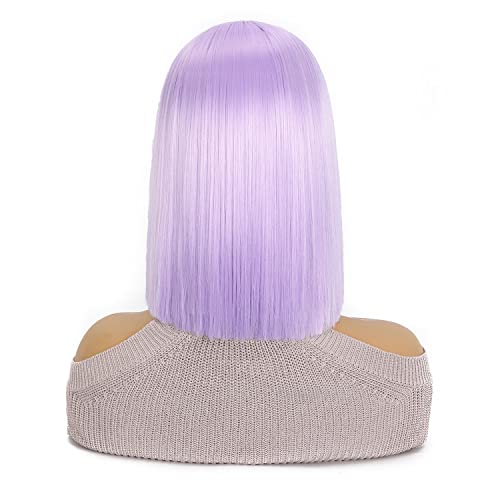 Junbeauty светло лилаво перука с прави коси боб 12 инча, синтетични перуки, лавандула цвят, за жени, цветни