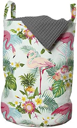 Чанта за дрехи Ambesonne Flamingo, Пресни Екзотични Листа и цветя, от дивата Фауна на Тропическите гори, Климатът