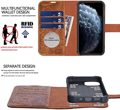 Кожен калъф RMAWRAD за iPhone 14 Pro Max Портфейла Case 6.7, Магнитен Подвижна устойчив на удари калъф от естествена