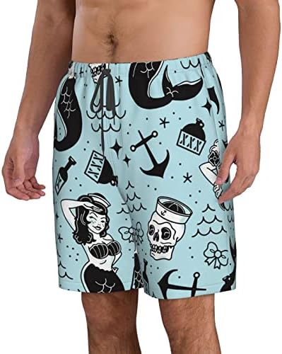 Мъжки Бански SARA NELL с образа на Русалки и Черепа, Плажни къси Панталони, хавлии за Плаж, Бански костюми,