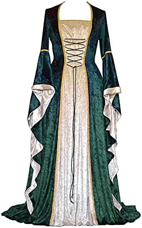 ZEFOTIM Облечи за Хелоуин Женски свободно рокля-тръба в ретро стил с дълъг ръкав за cosplay, елегантна вечерна