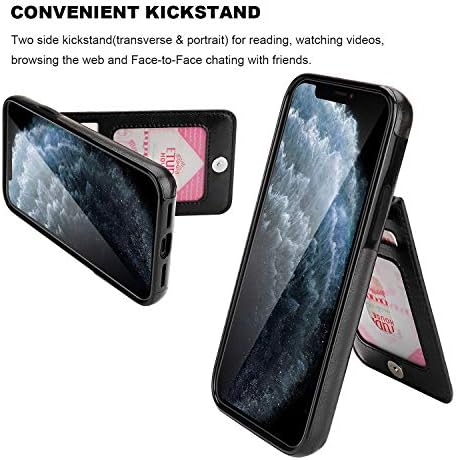 KIHUWEY е Съвместим с калъф iPhone 11 Pro, Чантата с притежател на кредитна карта, панти кожена поставка Премиум-клас
